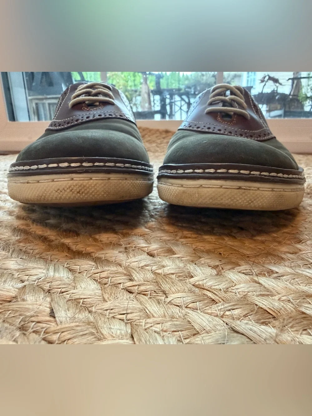 Johnston & Murphy J&M Olive Brown Leather Wingtip Sneaker Oxfords Sz 10M